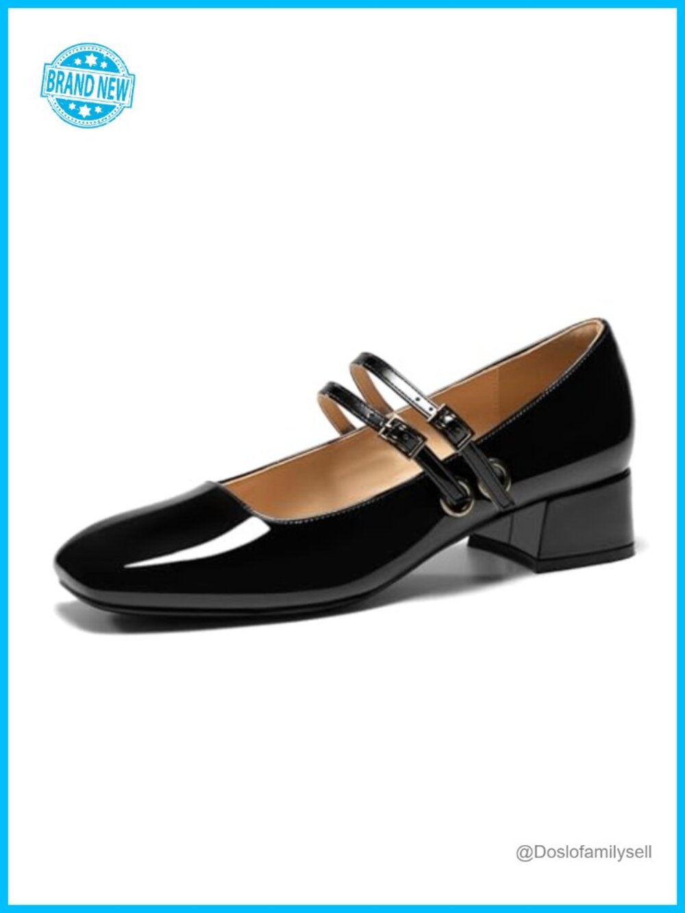 Women's Faux Leather Mary Jane Low Heel Pumps Double Strap Square Toe